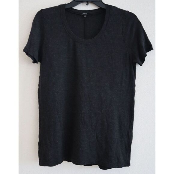 Monrow HT2337MHJ Women's Sz XS Black Heather Relaxed Fit Crew Neck Tee Shirt - Picture 1 of 4